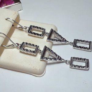 Triple Rectangle/Triangle Mirror Polished 2 5/8" drop 925 Dangle Earrings #16896